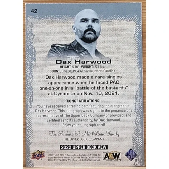 2022 UPPER DECK AEW DAX HARWOODAUTO AUTOGRAPH SP